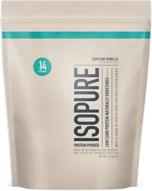 Isopure Low Carb 100% Pure Whey Isolate Protein Powder, Lactose Free, Gluten Free, With Vitamins, Tahitian Vanilla, 25g Pr...