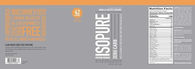 Isopure Zero Carb 100% Pure Whey Isolate Protein Powder, Lactose Free, Gluten Free, With Vitamins, Vanilla Salted Caramel,...