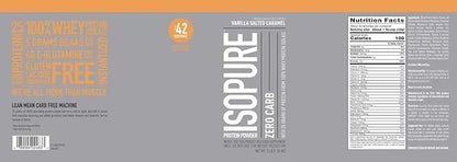 Isopure Zero Carb 100% Pure Whey Isolate Protein Powder, Lactose Free, Gluten Free, With Vitamins, Vanilla Salted Caramel,...