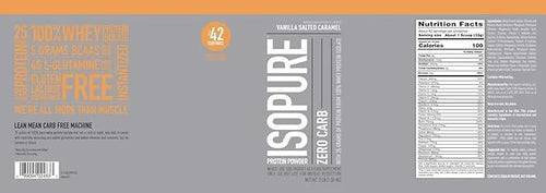 Isopure Zero Carb 100% Pure Whey Isolate Protein Powder, Lactose Free, Gluten Free, With Vitamins, Vanilla Salted Caramel,...
