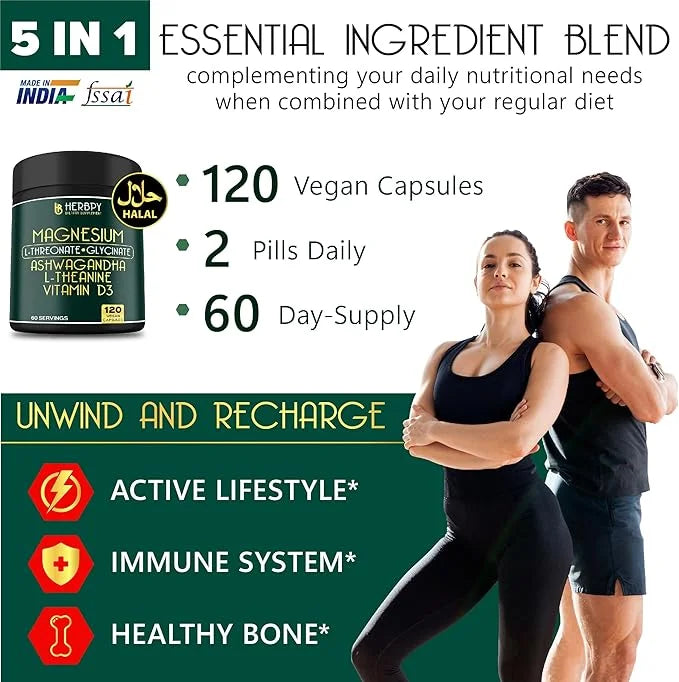 Relaxation & Restful Night with Magnesium D3, Ashwagandha 120 Vegan