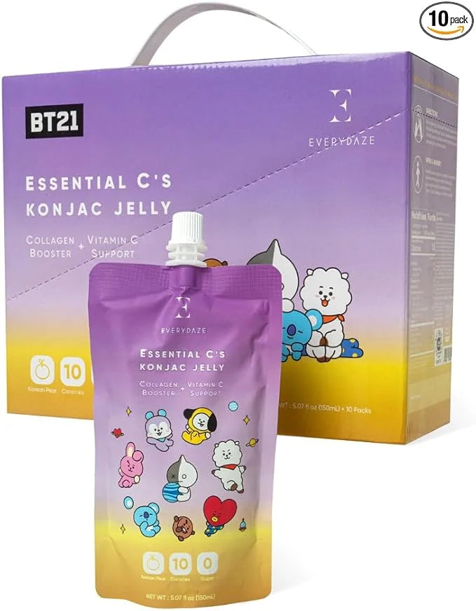 EVERYDAZE BT21 Essential C’s Konjac Jelly | Korean Pear | Vegan Collagen Peptides and Vitamin C | Gluten Free, Sugar Free,...