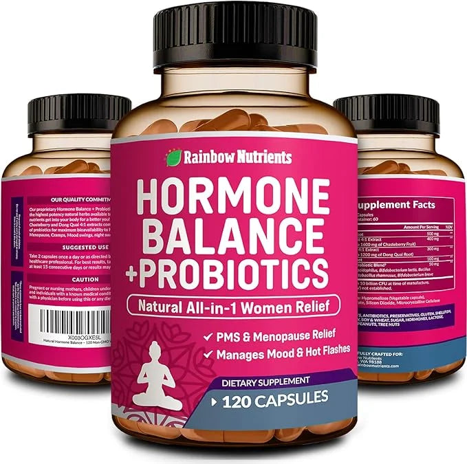(2 Pack) Hormone Balance + Probiotics for Women (3450mg) Natural Relief for Menopause, Hot Flashes, PMS, Bloating | 4:1 Ch...