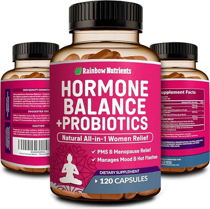 (2 Pack) Hormone Balance + Probiotics for Women (3450mg) Natural Relief for Menopause, Hot Flashes, PMS, Bloating | 4:1 Ch...