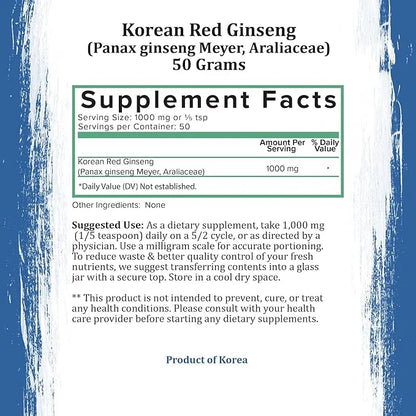 Korean Red Ginseng Powder Pure Panax (50g)