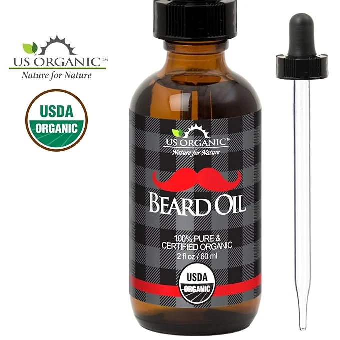 US Organic Beard Oil, 100% Pure, USDA Certified, Softens, shine, moisturizes, Amber Glass Bottle with Eye Dropper, 2 Ounce...