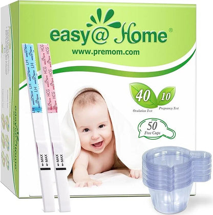 Easy@Home Ovulation & Pregnancy Test Strips 40 Ovulation 10 Pregnancy 40LH + 10HCG + 50 Urine