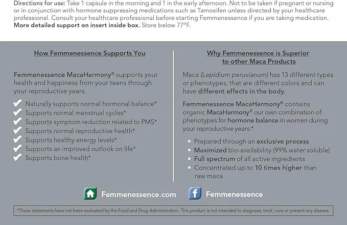 Femmenessence MacaHarmony – Scientifically Proven to Support Hormone Balance for Women, Regular Menstrual Cycle, PMS, Acne...