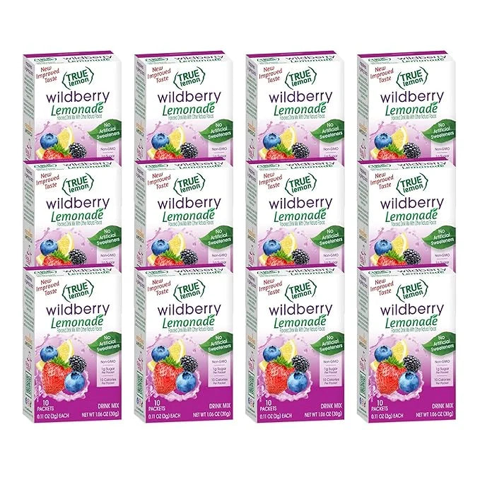 True Lemon Wildberry Lemonade Water Enhancer Drink Mix (12 Pack of 10 Count Boxes), Low Calorie Drink Mix Packets for Wate...