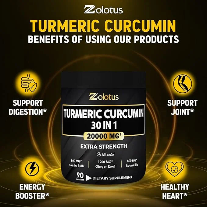 30 in 1 Turmeric Curcumin + 95% Curcuminoids, 20000mg, with 90 Capsules