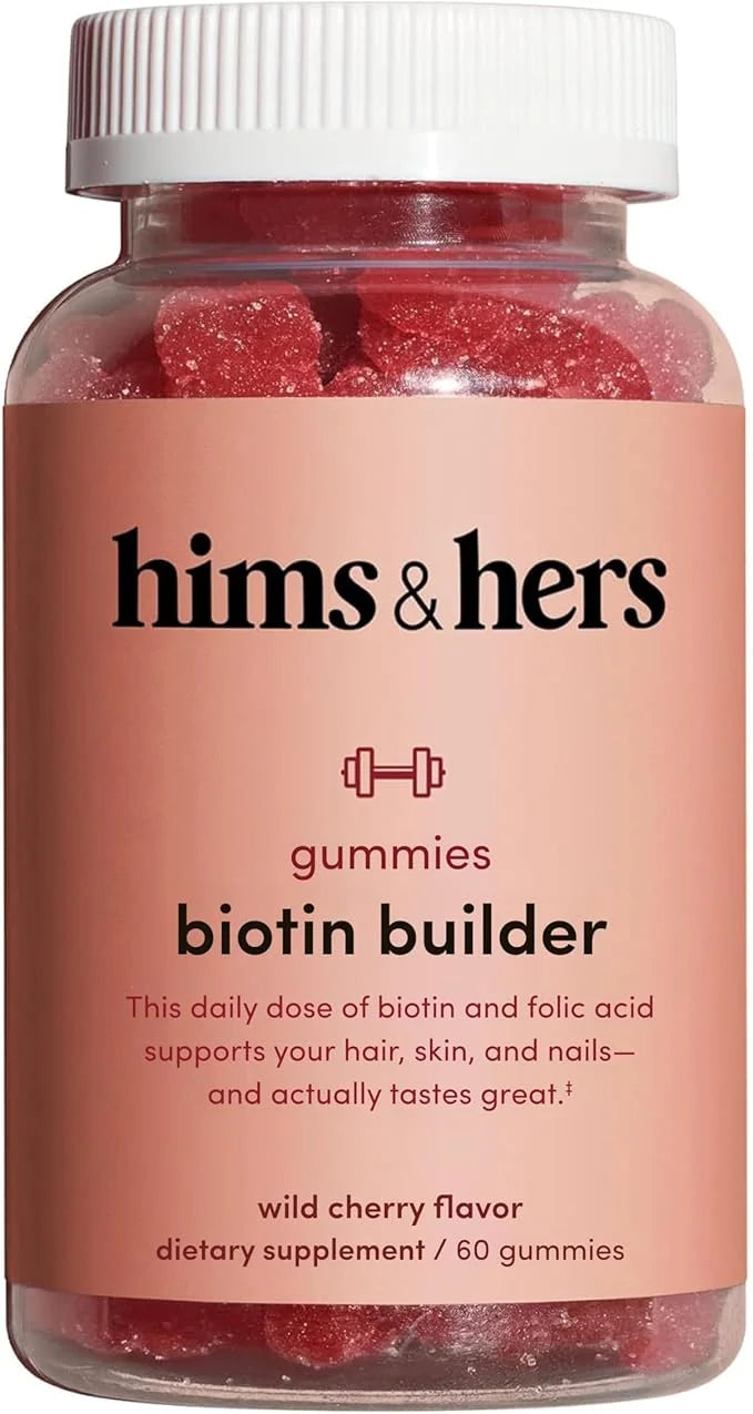 HIMS & HERS biotin Builder Gummy with Vitamins B12, B6 and D, Gluten Free, no Artificial sweeteners or Flavors, Wild Cherr...