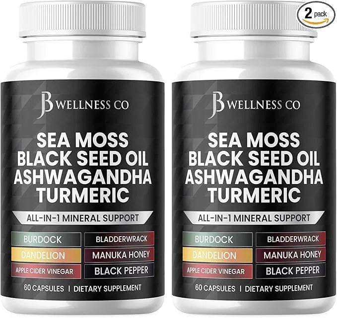 Sea Moss 3000mg Black Seed Oil 2000mg Ashwagandha 1000mg Turmeric 1000mg Bladderwrack 1000mg Burdock 1000mg & D3 with 120 ...