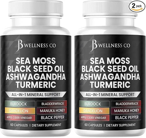 Sea Moss 3000mg Black Seed Oil 2000mg Ashwagandha 1000mg Turmeric 1000mg Bladderwrack 1000mg Burdock 1000mg & D3 with 120 ...