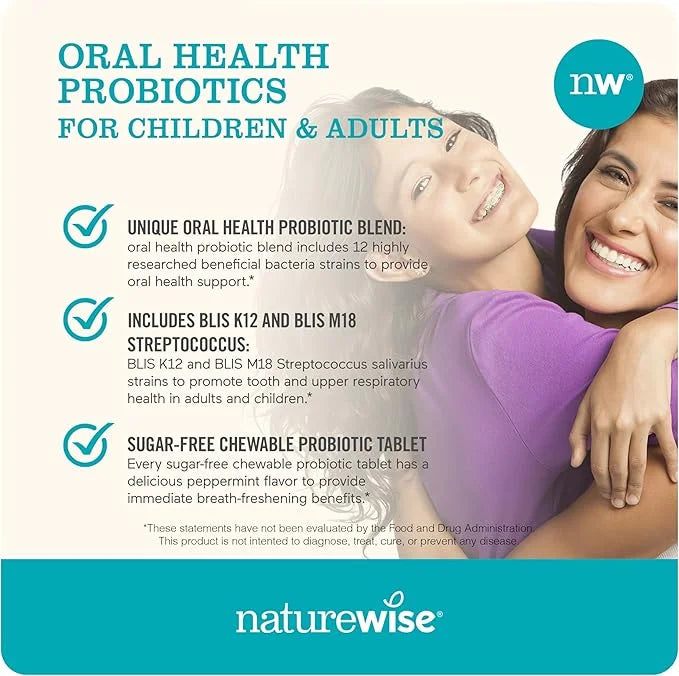 NatureWise Oral Probiotics for Teeth & Gums & Fresh Breath* - Chewable Sugar-Free Mint Tablet - Dental Support for Kids & ...