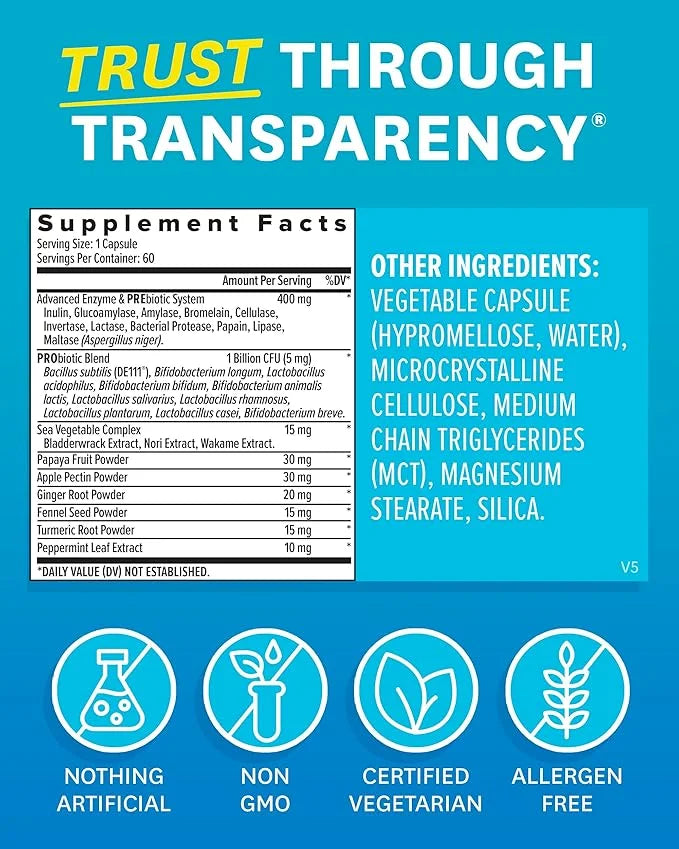 Zenwise Health Digestive Enzymes and Bromelain for Gut Health - Probiotic Multi Enzymes with Prebiotics and Probiotics for...