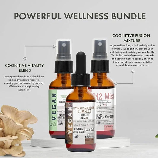 Cognitive Wellness Bundle Liquid Vitamin Trio: B12, Lions 360 Days