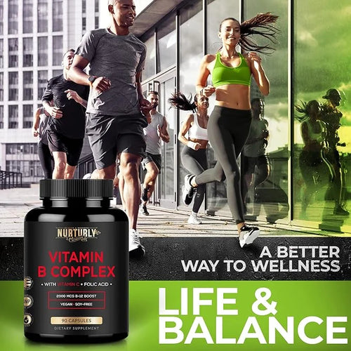 Vitamin B Complex with Vitamin C B1, B2, B2, B3, B3, B5, B5, B6, B6, B7, B7, B9, B9, B12 B12 and 90 Capsules