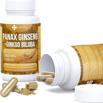Ginseng & Ginkgo Biloba 150 Veggie 100% Natural