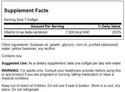Swanson Beta-Carotene Vitamin A 25000 IU Softgels 7500 mcg (300 Softgels)