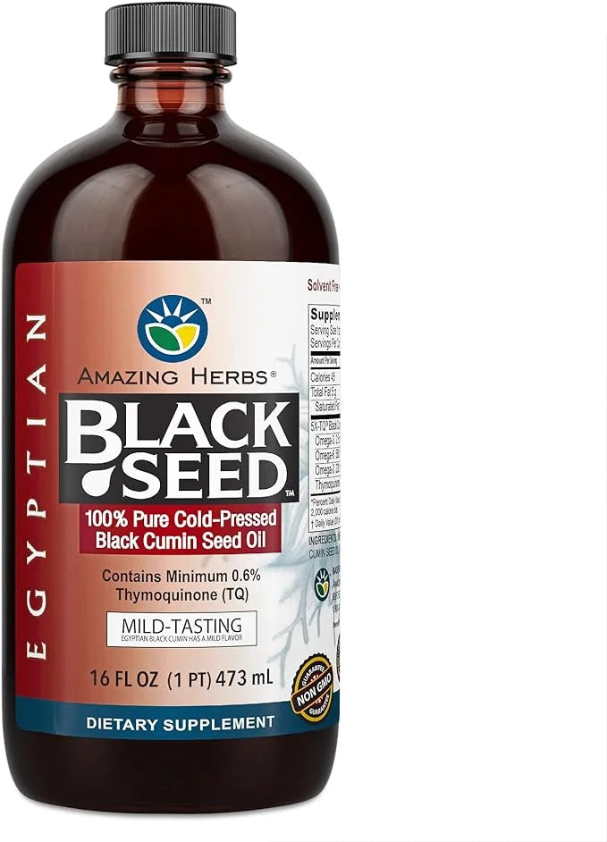 Amazing Herbs Egyptian Black Seed Oil - Gluten Free, Non GMO, Cold Pressed Nigella Sativa Aids in Digestive Health, Immune...