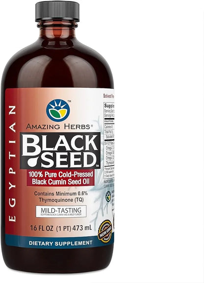 Amazing Herbs Egyptian Black Seed Oil - Gluten Free, Non GMO, Cold Pressed Nigella Sativa Aids in Digestive Health, Immune...