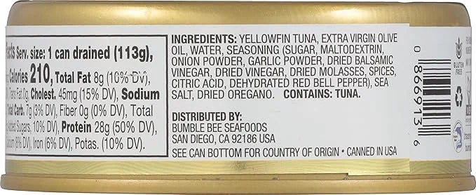 Bumble Bee Prime Balsamic & Herb Yellowfin Tuna in Extra Virgin Olive Oil, 5 oz Can - Wild Caught Ahi Tuna - 28g Protein P...