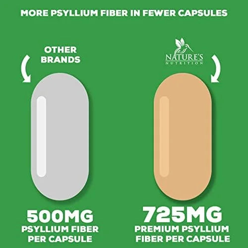 Psyllium Husk Capsules 1450mg, Natural Soluble 180 Capsules