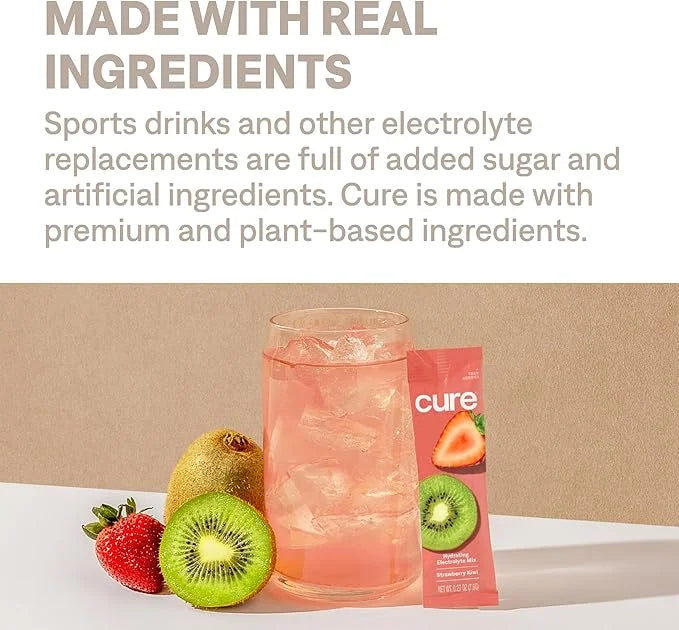 Cure Hydration | Plant-Based Electrolyte Drink Mix | No Added Sugar | FSA & HSA | Dehydration Relief Powder Made with Coco...
