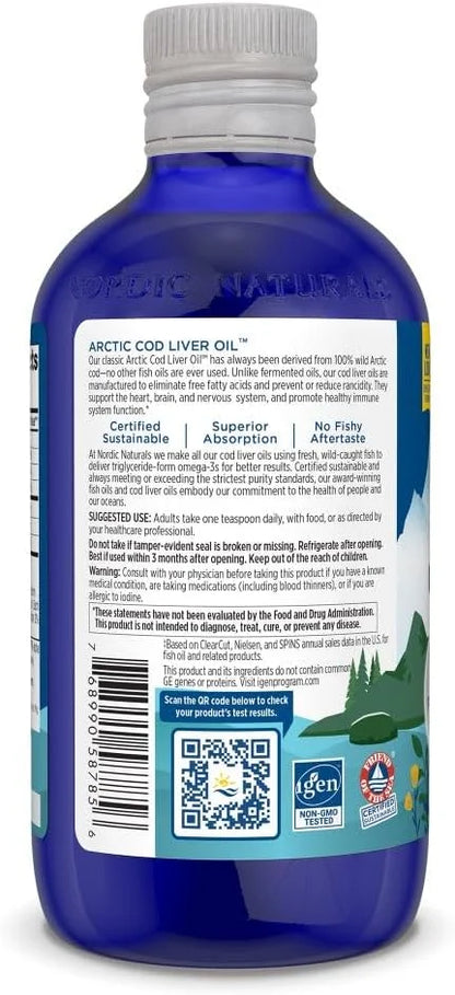 Nordic Naturals Arctic Cod Liver Oil, Lemon - 8 oz - 1060 mg Total Omega-3s with EPA & DHA - Heart & Brain Health, Healthy...