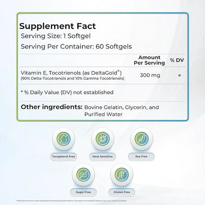 Eannatto Tocotrienols Deltagold Vitamin E Supplements (300MG 60 60 Softgels).