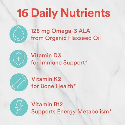 SmartyPants Organic Kids & Toddler Multivitamin 3 (ALA), D3, C, B12, B6, B6, Vitamin K2 & 180 Count
