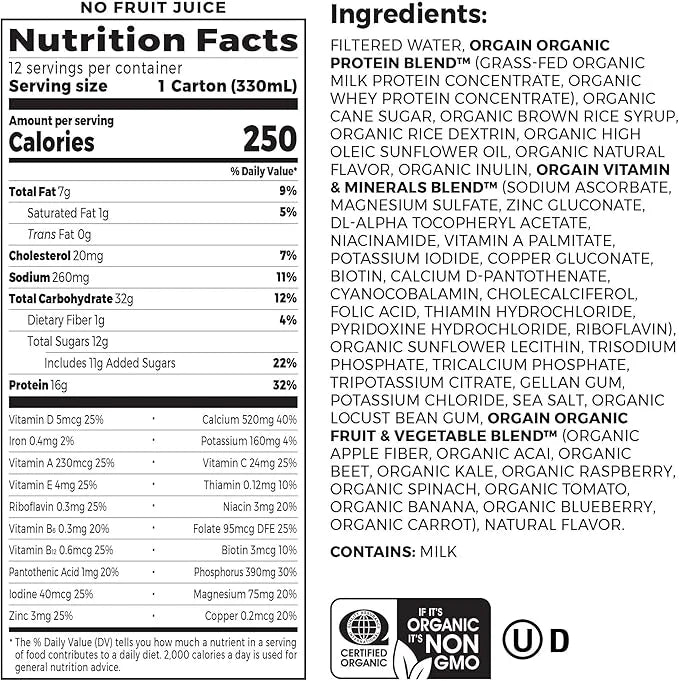 Orgain Organic Nutritional Protein Shake, Vanilla Bean - 16g Grass Fed Whey Protein, Meal Replacement, 20 Vitamins & Miner...