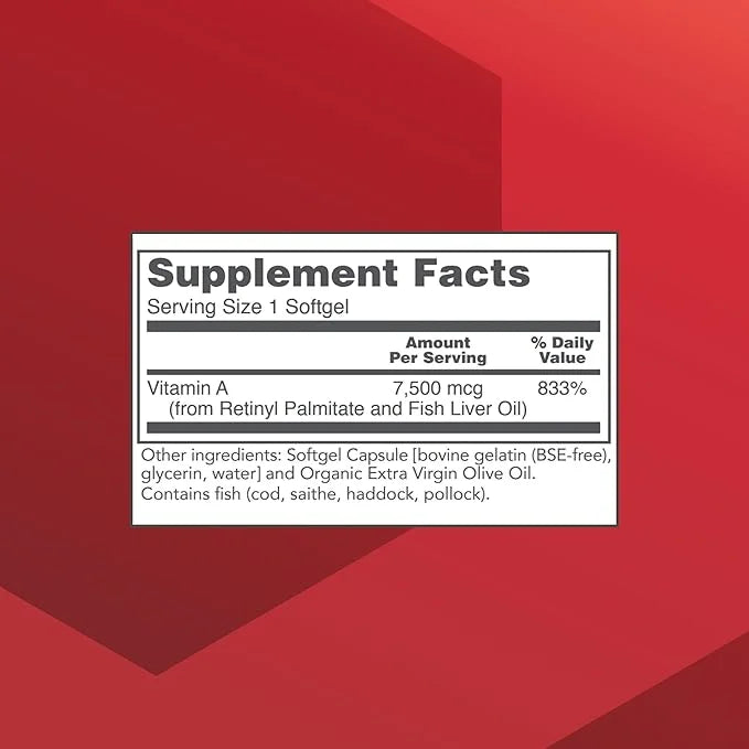 PROTOCOL FOR LIFE BALANCE Vitamin A 25,000 IU - Eye, Retina, and Immune Health - 100 Softgels - Product Image