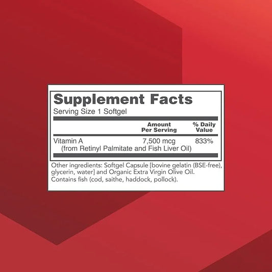 PROTOCOL FOR LIFE BALANCE Vitamin A 25,000 IU - Eye, Retina, and Immune Health - 100 Softgels - Product Image
