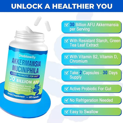 Akkermansia Probiotic, GLP-1, Live Strain Probiotics for Women & Men, GLP 1 Supplement for Gut Health, Digestive, Metaboli...