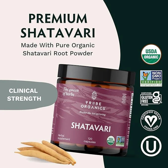 TRIBE ORGANICS Organic Shatavari Herbal Supplement - Hormonal Balance | Women’s Reproductive Health | Lactation | Immune &...