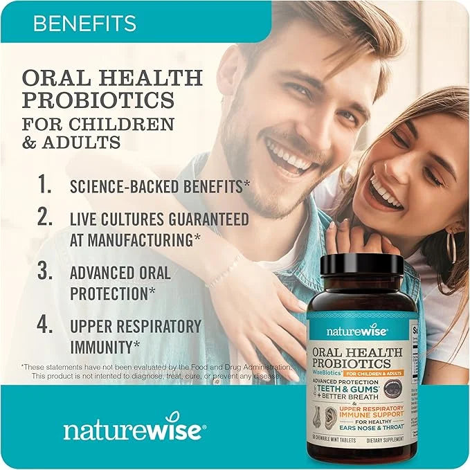 NatureWise Oral Probiotics for Teeth & Gums & Fresh Breath* - Chewable Sugar-Free Mint Tablet - Dental Support for Kids & ...