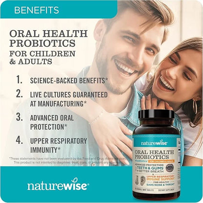 NatureWise Oral Probiotics for Teeth & Gums & Fresh Breath* - Chewable Sugar-Free Mint Tablet - Dental Support for Kids & ...
