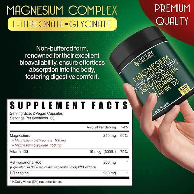 Relaxation & Restful Night with Magnesium D3, Ashwagandha 120 Vegan