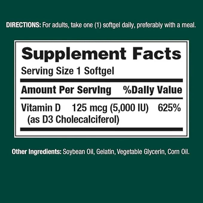 Nature's Bounty Vitamin D3 125 mcg-5000 150 ea 3)