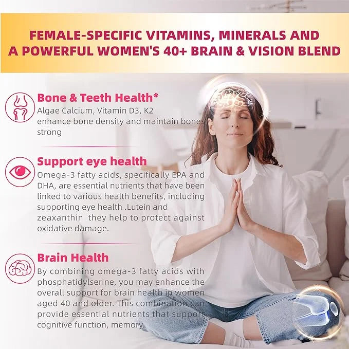Multivitamin for Women Gummies for 40+ Omega-3,Niacinamide,B-Complex,Lutein,Iron,Choline, Phosphatidylserine,Vitamin D3 fo...