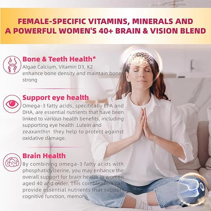 Multivitamin for Women Gummies for 40+ Omega-3,Niacinamide,B-Complex,Lutein,Iron,Choline, Phosphatidylserine,Vitamin D3 fo...