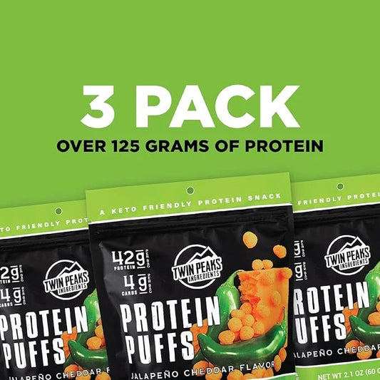 Twin Peaks Low Carb, Keto Friendly Protein Puffs, (Jalapeno Cheddar, 2.1 Ounce), 2 Servings, 3 Pack (60g, 42g Protein, 4g ...