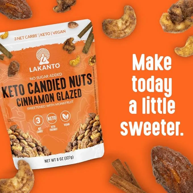 Lakanto Candied Nuts Cinnamon Glazed - No Sugar Added, Sweetened with Monk Fruit, 3 Net Carbs, Keto Diet Friendly, Vegan, ...