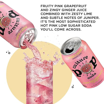 Culture Pop Soda, Pink Grapefruit & Ginger, Probiotic Low Sugar Soda, Sparkling Juice Alternative, Non-GMO, Kosher, Gluten...