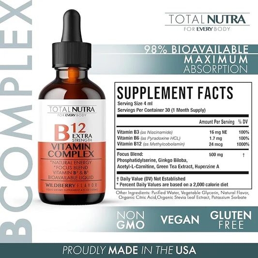 Extra Strength B Vitamin Drops- B B12, B6, B6, B3- B3- Vegan 2pk