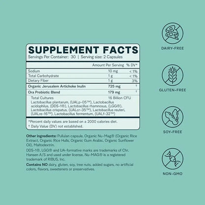 Ora Organic Prebiotics and Probiotics for Women 16 Billion 6 Strains 1 Month 60 Vegan
