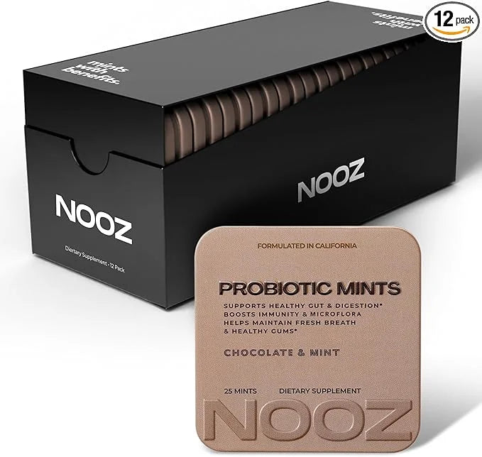NOOZ Probiotic Mints 12-Pack - Gut & Oral Health Support - Chocolate & Mint | Boosts Immunity & Digestion, Freshens Breath...