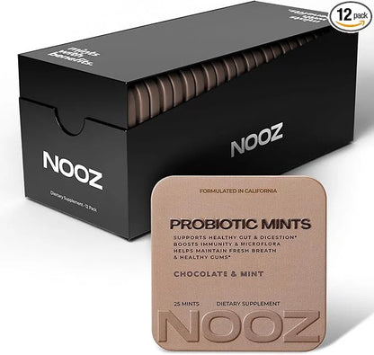 NOOZ Probiotic Mints 12-Pack - Gut & Oral Health Support - Chocolate & Mint | Boosts Immunity & Digestion, Freshens Breath...