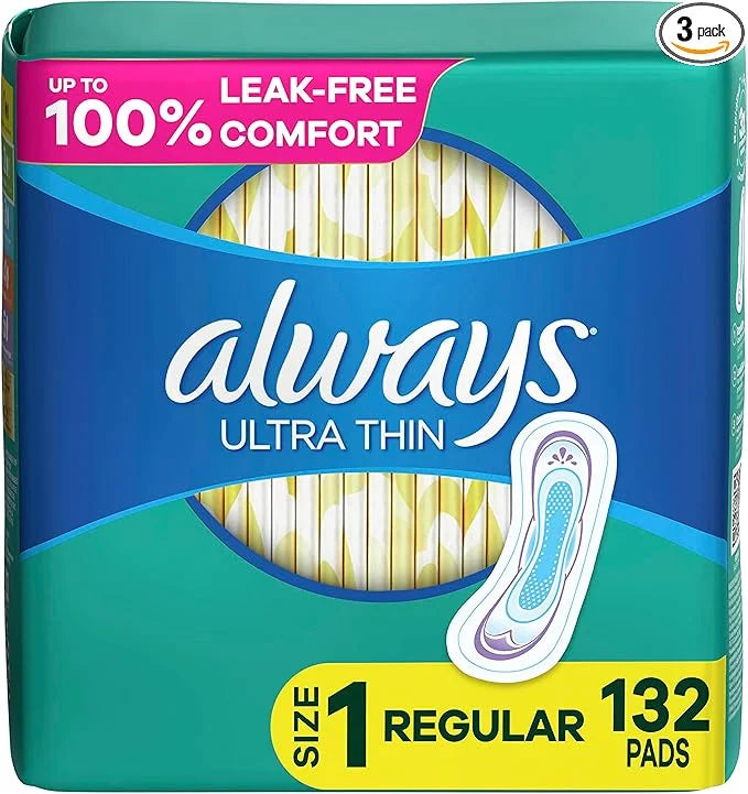 Always Ultra Thin Pads for Women, 1 Regular 44 Count 3 Packs (132 Count